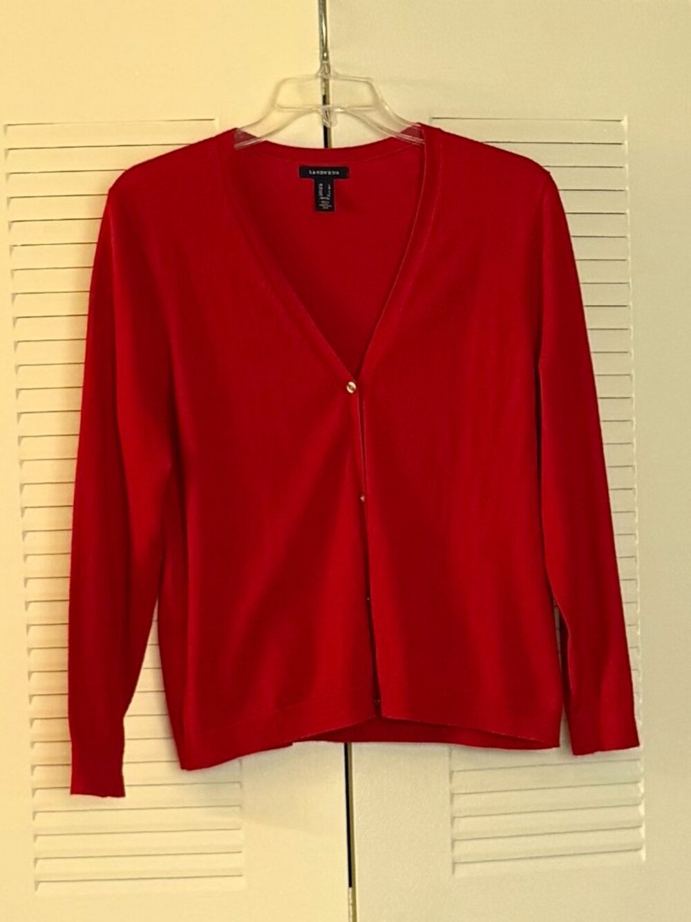 Lands End Chili-Red Button-Front Cardigan Size LP*